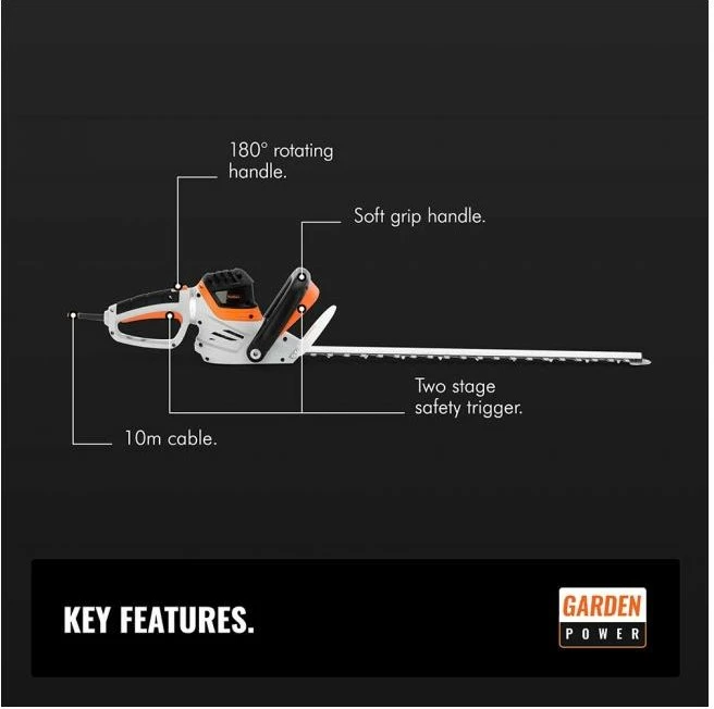 Prerëse elektrike për gardh VONHAUS 2515206 710W, teh 61cm, prerje 24mm, kabllo 10m, bardhë/zezë/portokalli