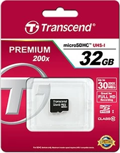 Kartelë memorie Transcend microSDHC 32GB, Class 10, me adapter, e zezë