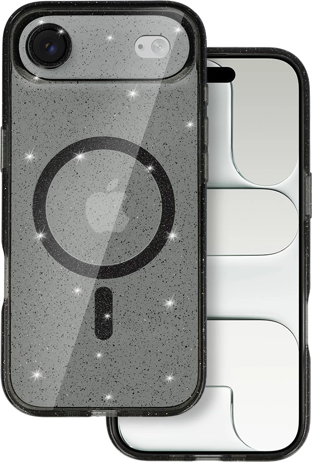 Mbështjellës silikonik MagSafe me glitter ONASI për iPhone 17 Air, transparent i zi me glitter