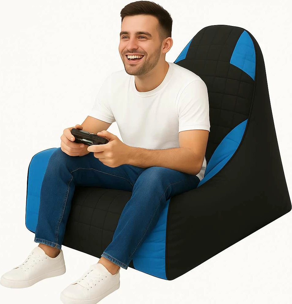 Karrige bean bag XXL për gamer, ngjyrë kaltër e zezë