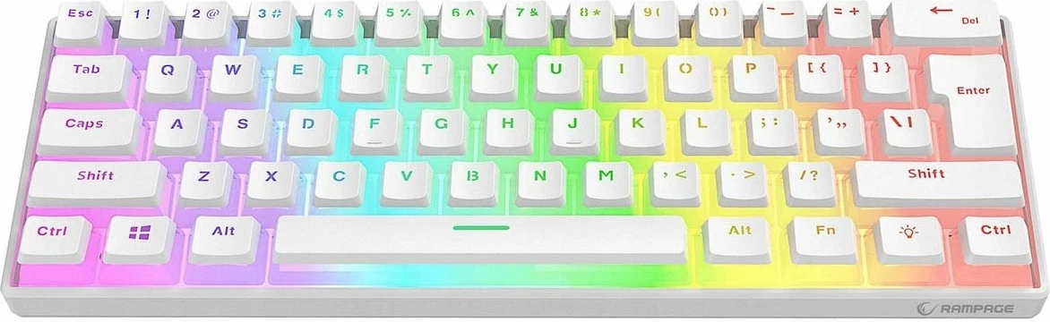 Tastierë gaming mekanike Rampage Radiant K11 60% RGB Blue Switch, e bardhë, me kabllo USB-C