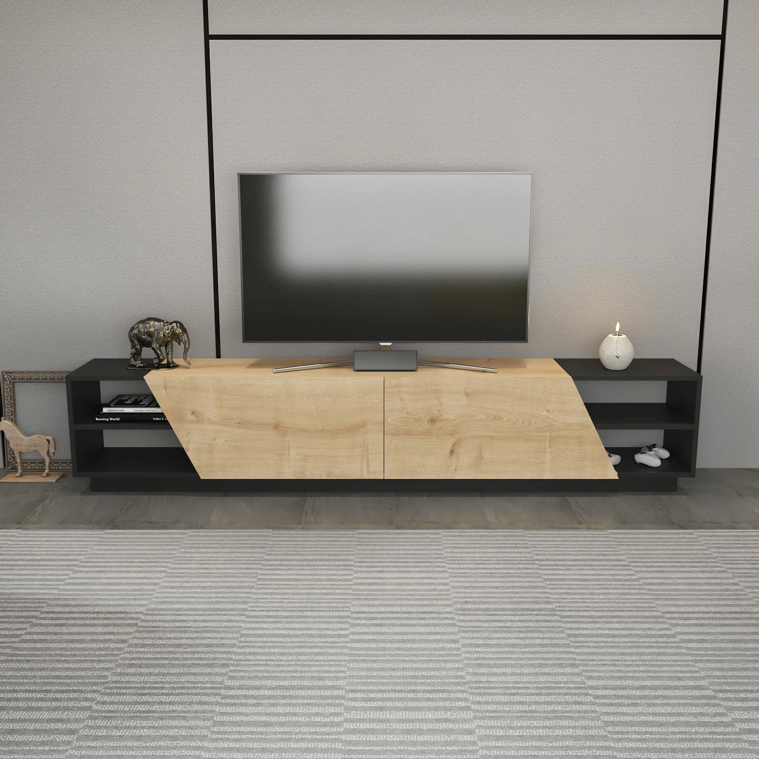 Komodë TV Hanah Home, Rhodes, antracit dhe lis
