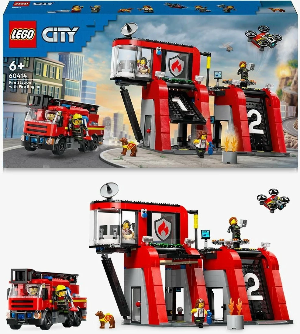 Set ndërtimi LEGO City 60414, stacion zjarri me kamion, 843 pjesë, shumëngjyrësh