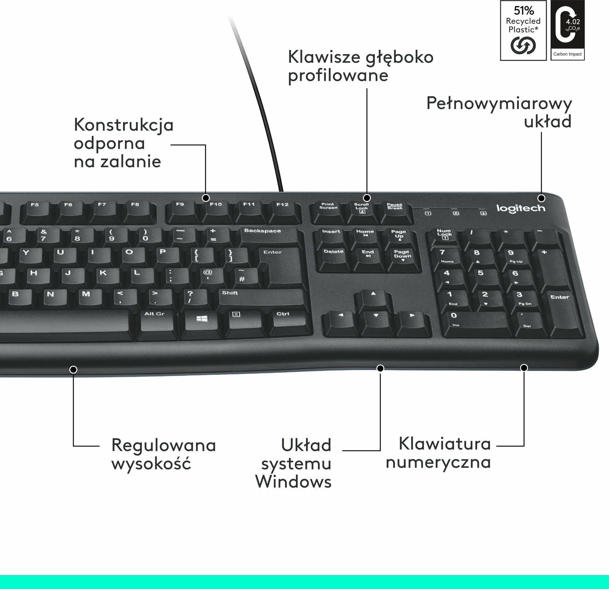 Tastierë Logitech K120 920-002509, USB me kabllo, US INTL, e zezë
