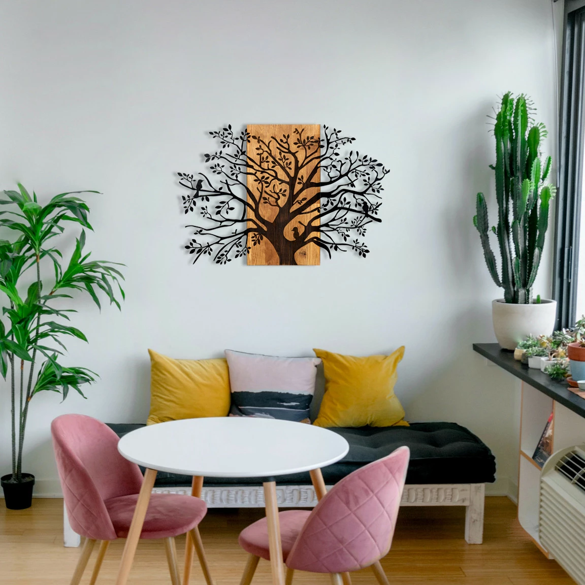 Aksesor dekorativ për mur, dru dhe metal, Wallity, Kavak, ngjyrë e zezë dhe arre, 85x58cm