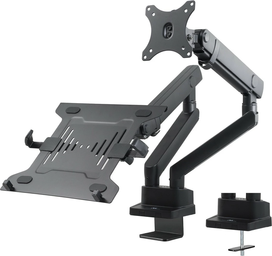 Mbajtës tavoline i dyfishtë Maclean MC-813 për monitor 17-32" dhe laptop, i zi