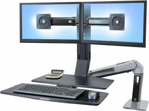 Mbajtës tavoline për 2 monitorë Ergotron WorkFit-A II 24-316-026, deri 24\", VESA 75x75/75x100/100x100, krah me gas spring, tabakë për tastierë dhe maus, zi