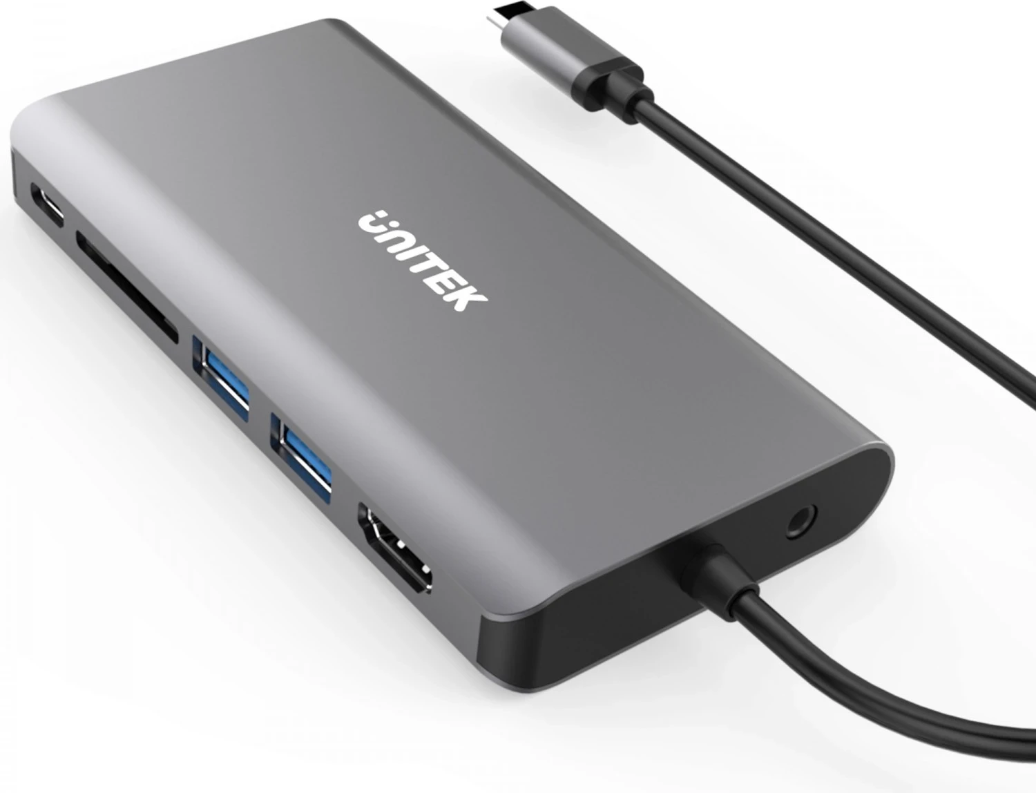 Përshtatës Hub Unitek USB-C, 8 në 1, 100W, hiri