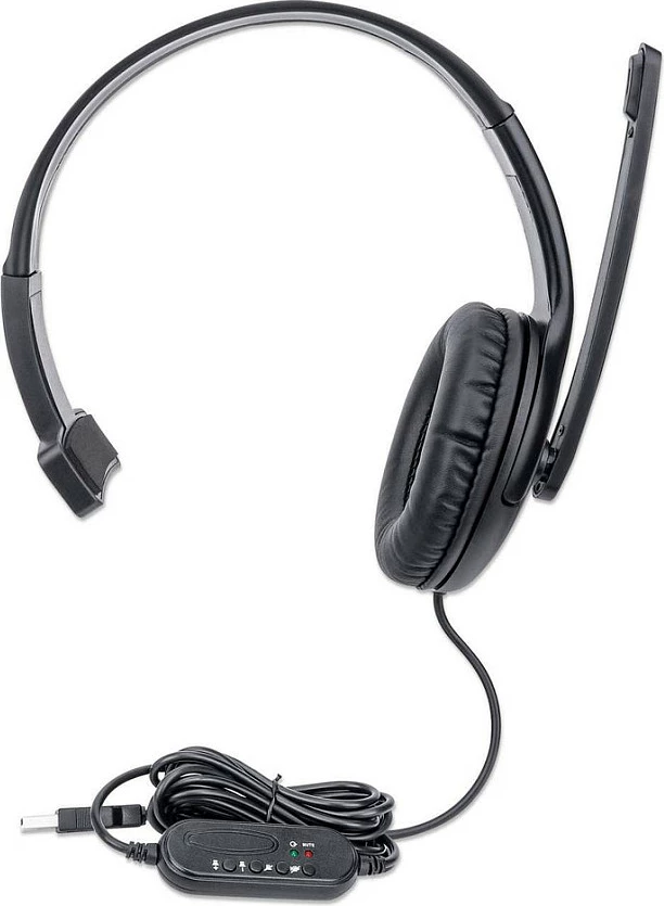 Kufje me mikrofon MANHATTAN Mono USB, USB-A, monaurale, të zeza