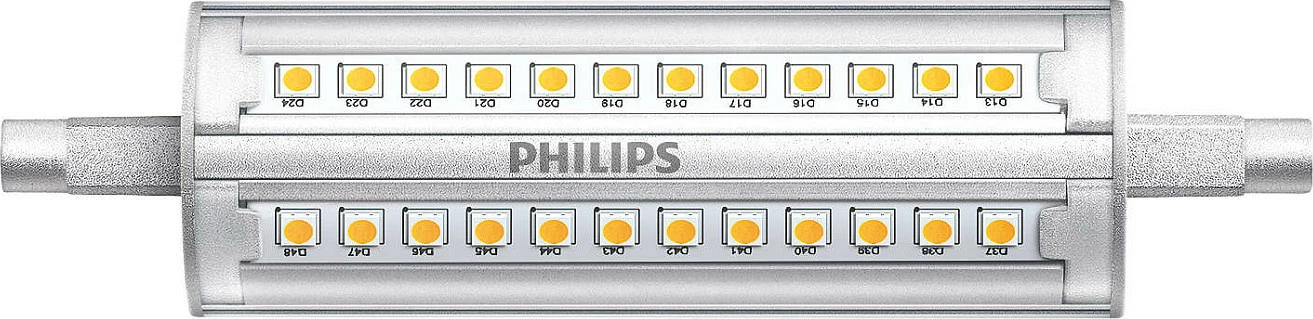 Llambë LED lineare Philips CorePro R7s 118mm, 14-100W, 3000K, 1600lm, argjendtë