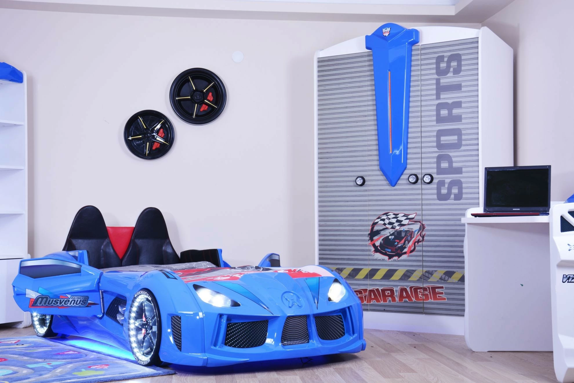 Krevat veturë për fëmijë, ngjyrë e kaltër, Skye Decor, Mnv3