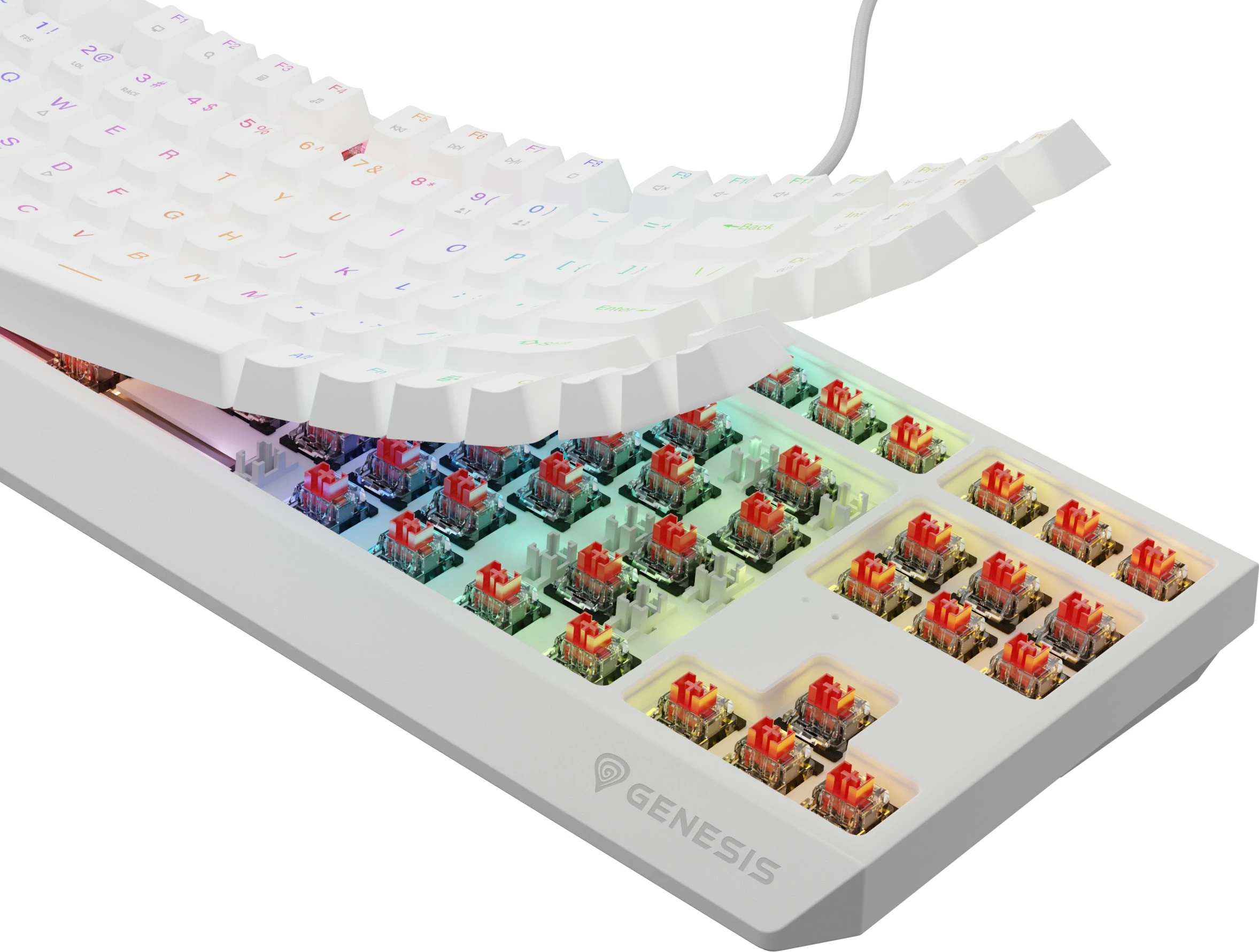 Tastierë mekanike gaming Genesis Thor 230 TKL, Outemu Red, Hot Swap, RGB, USB me kabllo 1.6 m, layout US, e bardhë (NKG-2078)