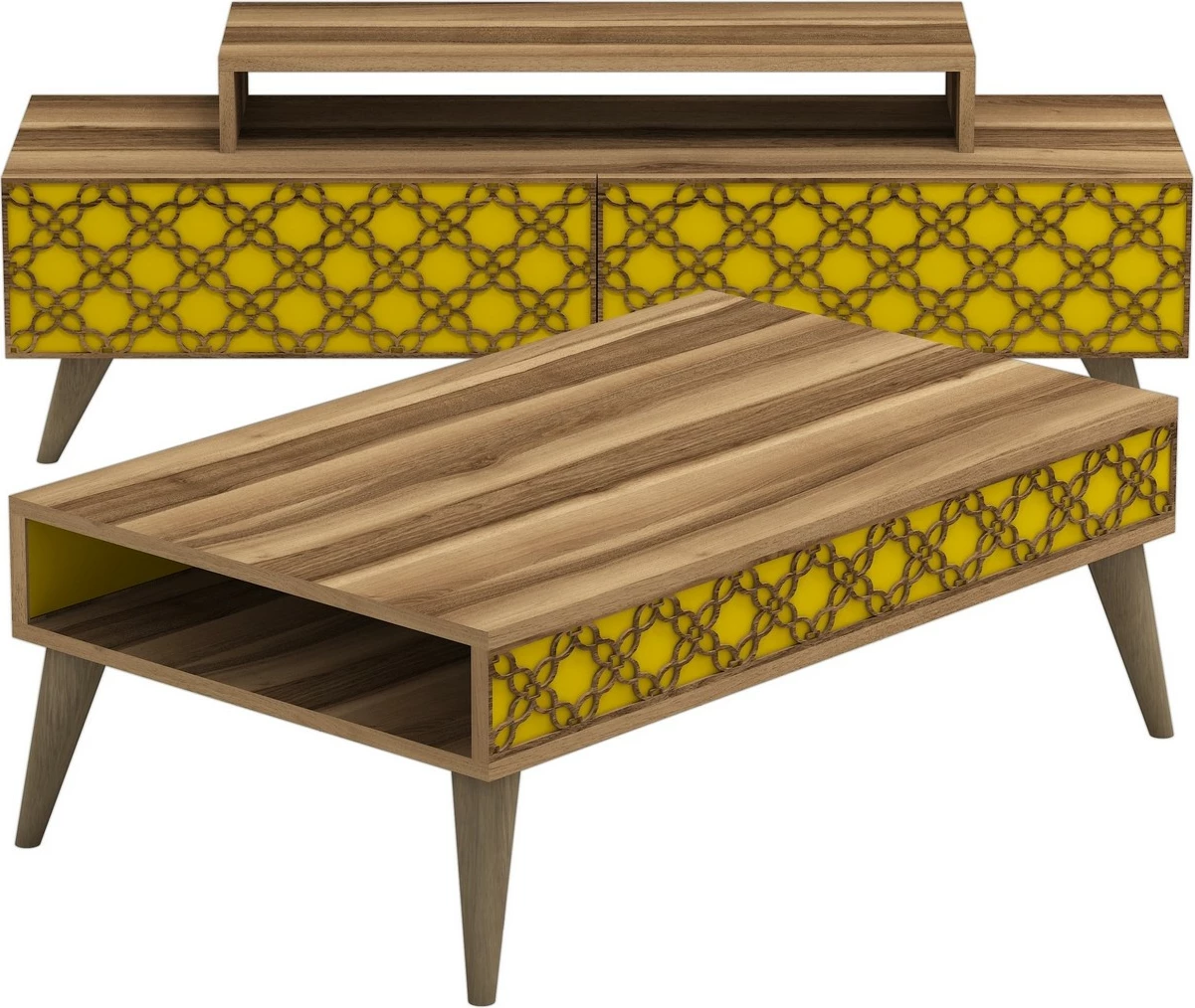 Set mobiljesh për dhomë dite Skye Decor, City, ngjyrë arre, e verdhë