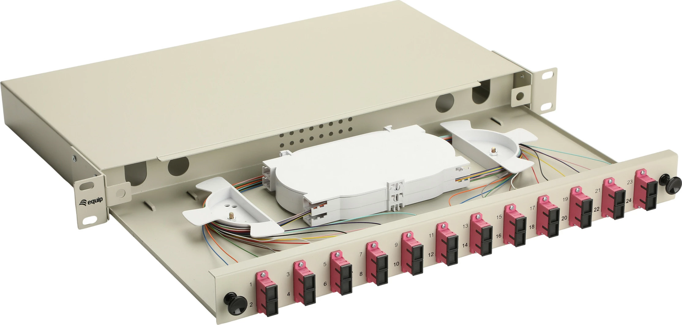 Kuti spajllimi fiber optik EQUIP 337305, 12-Port SC Duplex OM4, 1U rack, gri