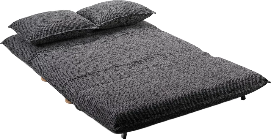 Futon divan për dy persona, palosës, ngjyrë gri e zezë me dizajn, 141x87x76cm
