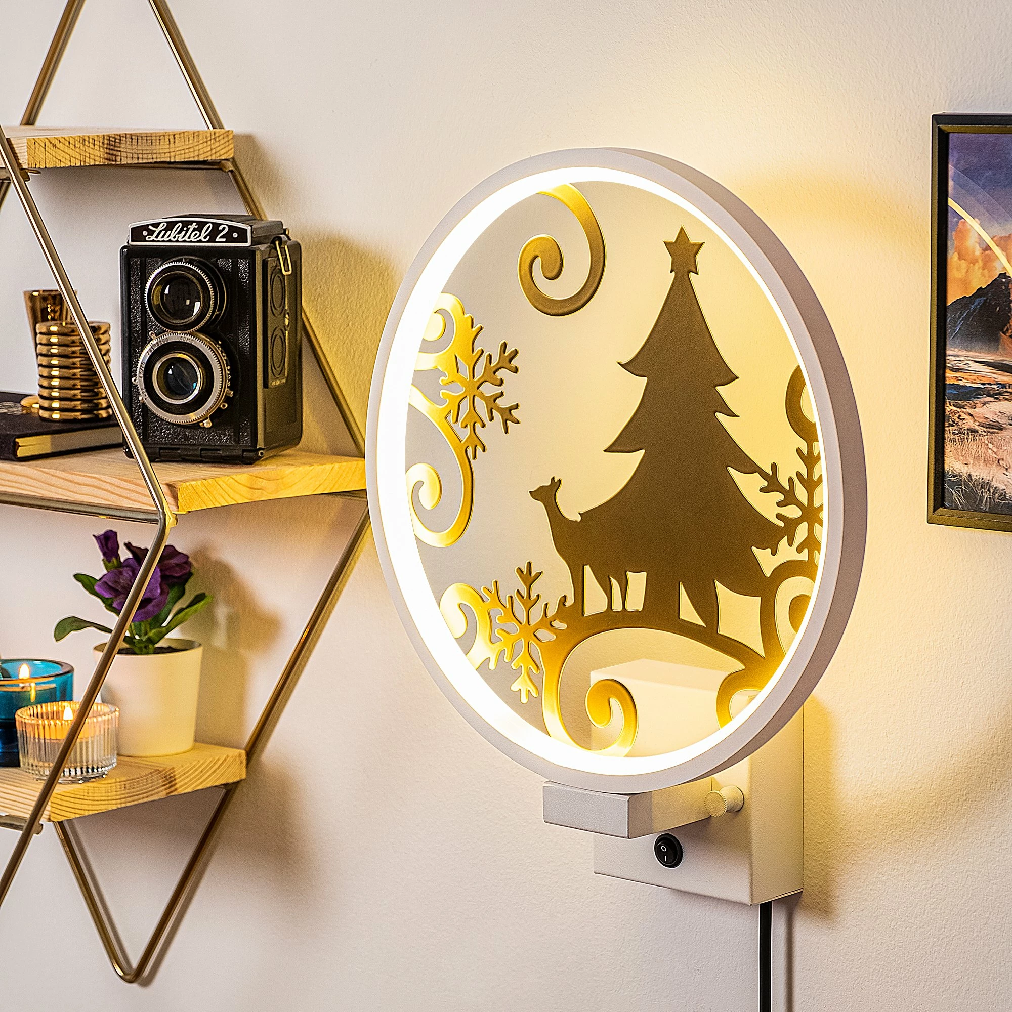 Llambë muri dekorative Opviq, XMAS27, e bardhë dhe ari