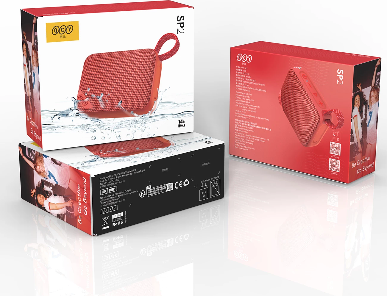 Altoparlant Bluetooth QCY SP2, 5 W, Bluetooth 5.3, IP67, RGB, TWS Stereo, microSD, 1000 mAh, i kuq