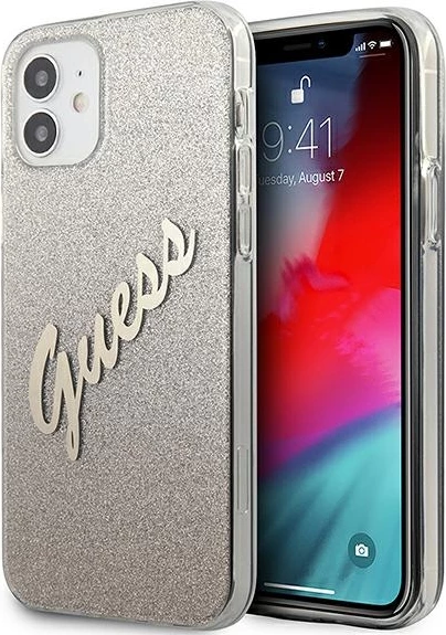 Mbështjellës Guess GUHCP12SPCUGLSGO për iPhone 12 mini 5.4" Hardcase TPU/PC Glitter Gradient Script, gold