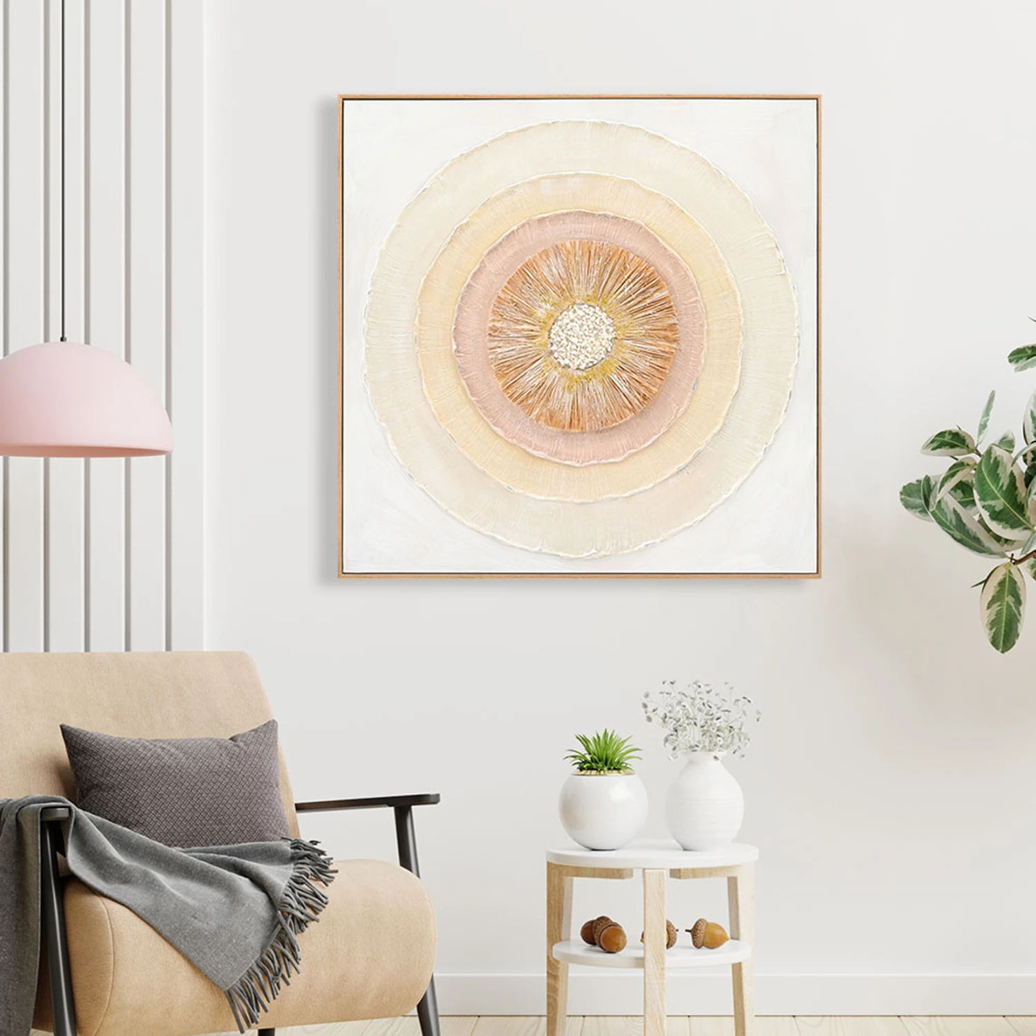 Pikturë muri FH4577 me kornizë PS ngjyrë bezhë-kanavacë rrathe 82x4,5x82H cm