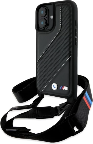 Mbështjellës BMW M Edition Carbon Stripe & Strap për iPhone 16, i zi