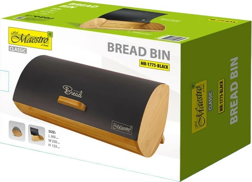 Kuti buke Feel-Maestro MR-1775-BLACK, bambu dhe çelik inox, e zezë