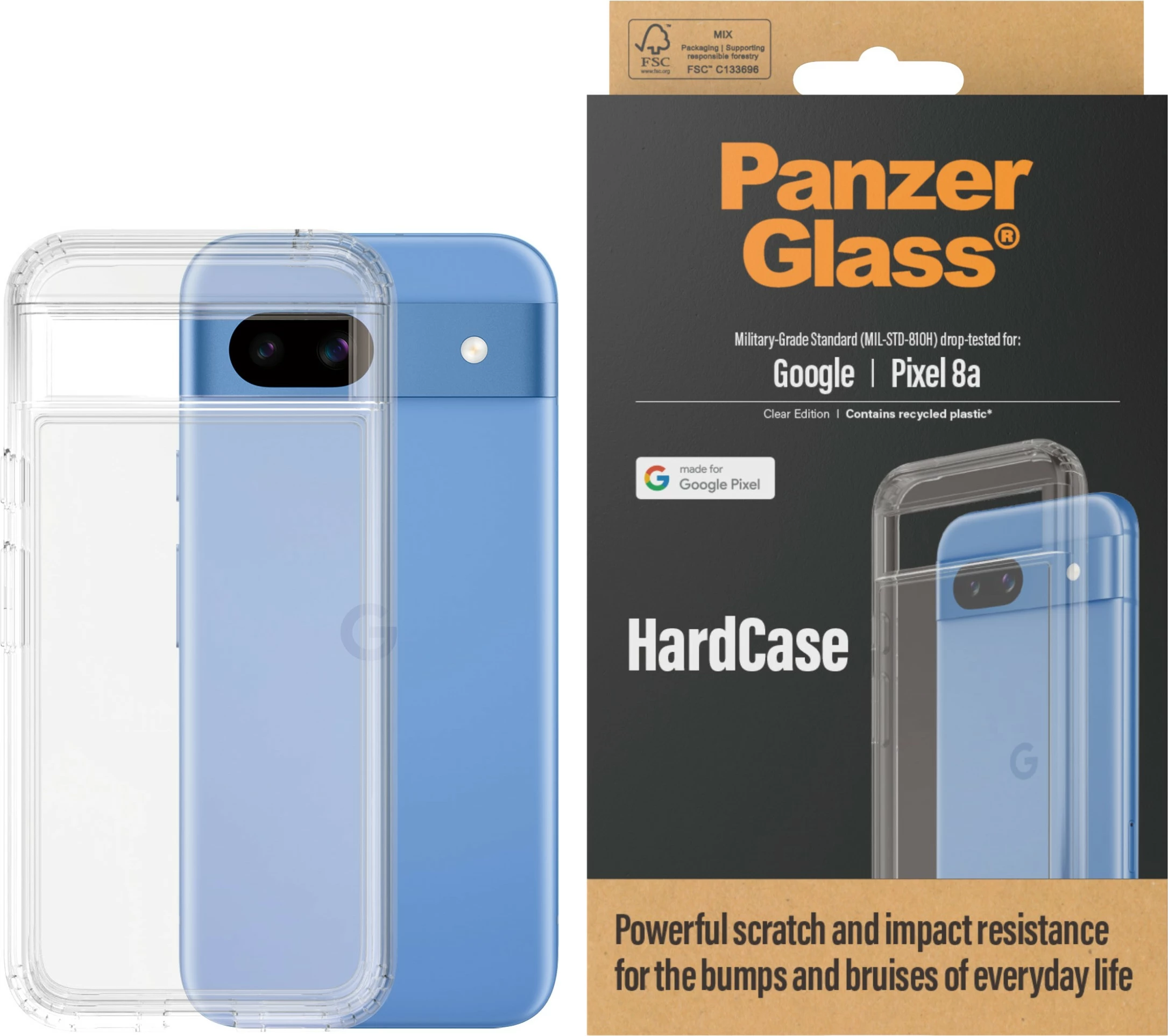 Mbështjellës PanzerGlass HardCase për Google Pixel 8a, transparent