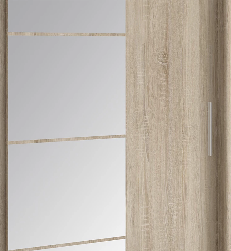 Dollap Elodie me 3 dyer rrëshqitëse me pasqyrë, ngjyrë sonoma, 200x61x216cm