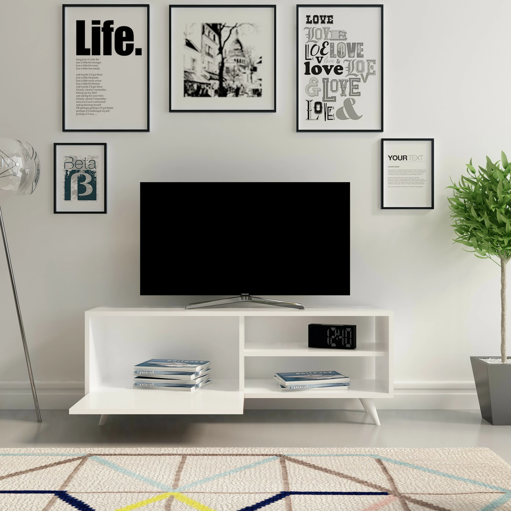 Komodë për TV Hanah Home, Venedik, ngjyrë e bardhë, 120x43.7x29.5cm