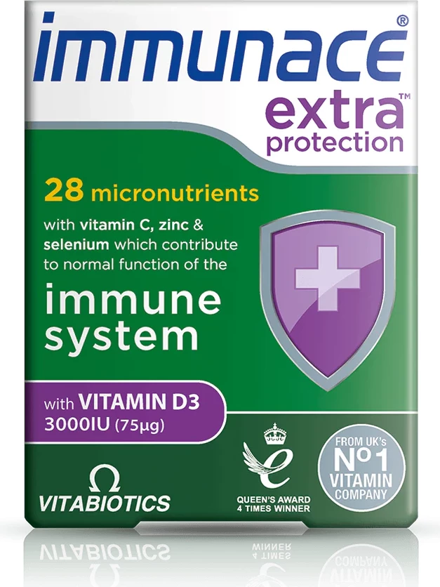 Immunace Extra 30 tableta – Suplement me 3000 njësi Vitaminë D për Mbështetje të Sistemit Imunitar dhe Vitalitet të Përgjithshëm
