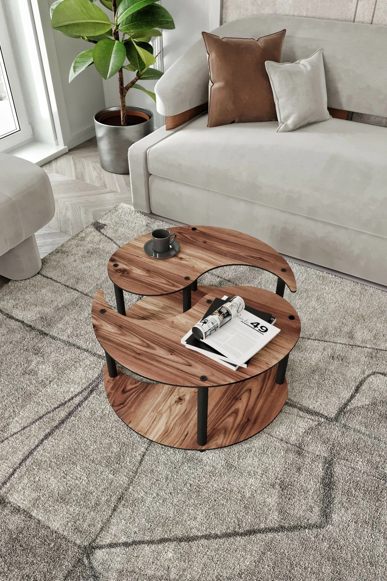 Set tavolinash kafeje Skye Decor, Yin Yang 2 copë, ngjyrë arre