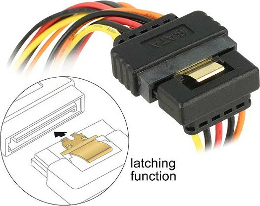 Kabllo furnizimi SATA DeLOCK 60145, 1x SATA 15-pin në 2x SATA 15-pin, 0.15 m, AWG20, zi/verdhe/kuqe/portokalli