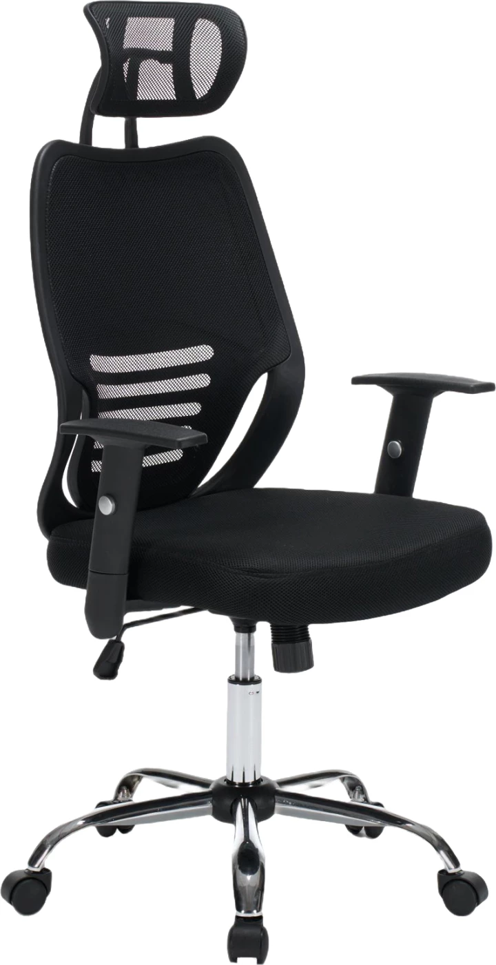 Karrige zyre BRIEF, material rrjetë e zezë, bazë e kromuar, FH1206.01, 63x64x122cm