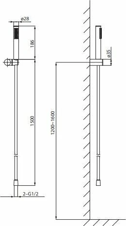 Set dushi Cersanit ZEN S951-618, montim në mur, zorrë 150 cm, 1-funksion, grafit