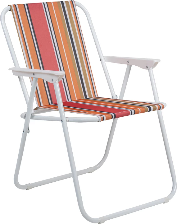 Karrige palosëse për plazh e kamping, material çeliku i bardhë, pëlhurë me vija rozë, portokalli, bardhë e kaltër, 53x56x73cm