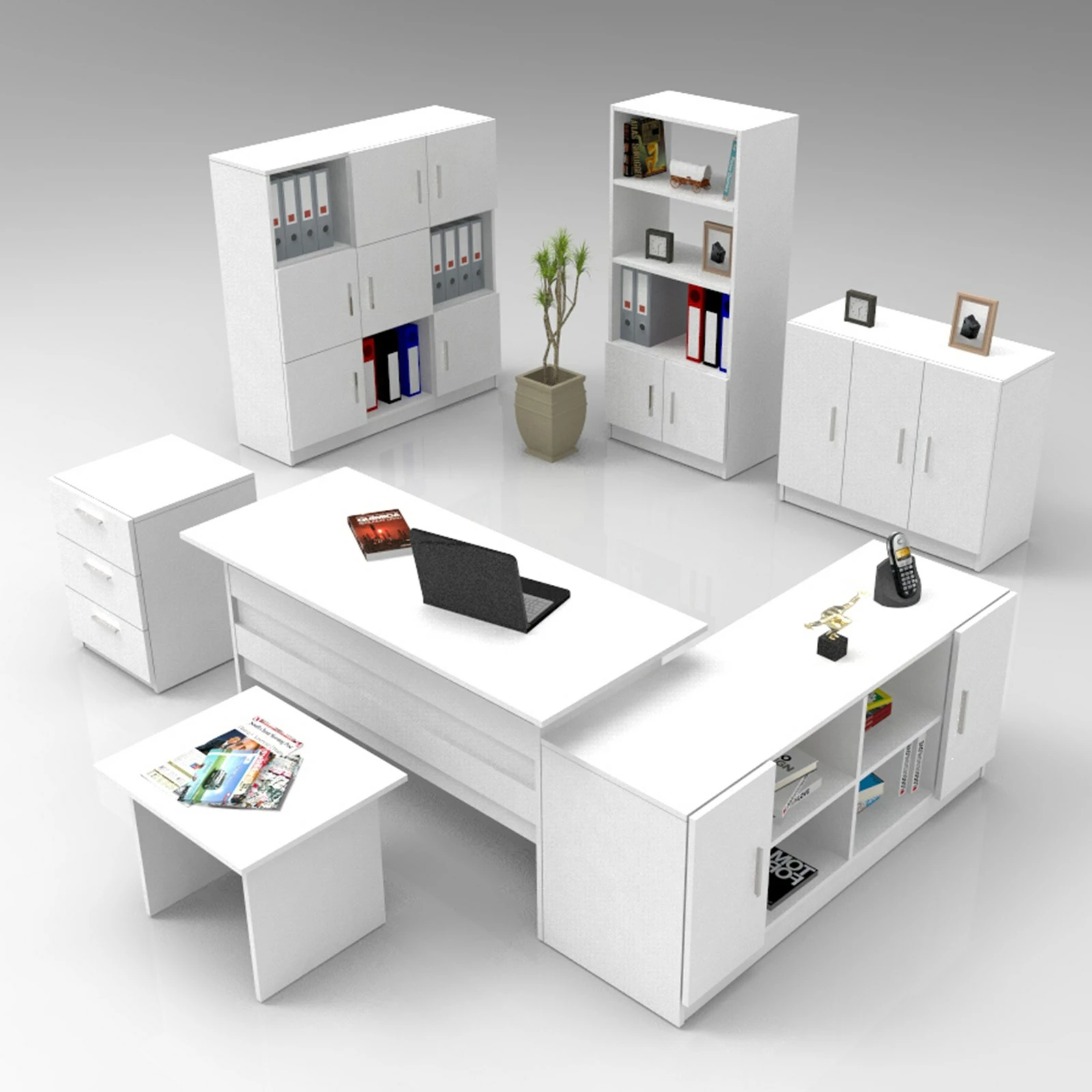 Set mobiljesh për zyre Skye Decor, Vo19-W, ngjyrë e bardhë