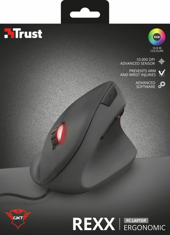 Maus Trust GXT 144 Rexx 10000 DPI RGB USB me kabllo, i zi