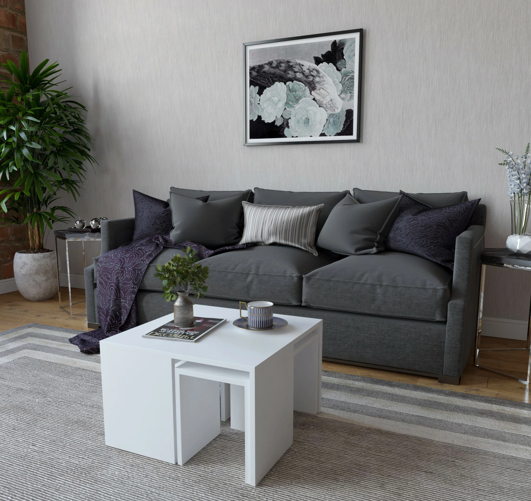 Set tavoline kafeje Hanah Home, Ortanca, e bardhë