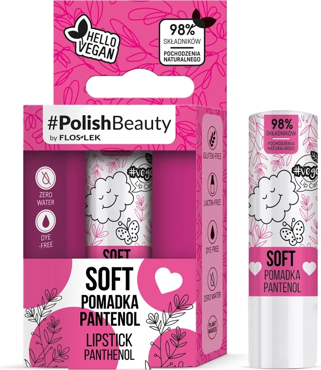 Buzëkuq vegan Floslek Vege Lip Care Soft me Panthenol për femra, 4.1g