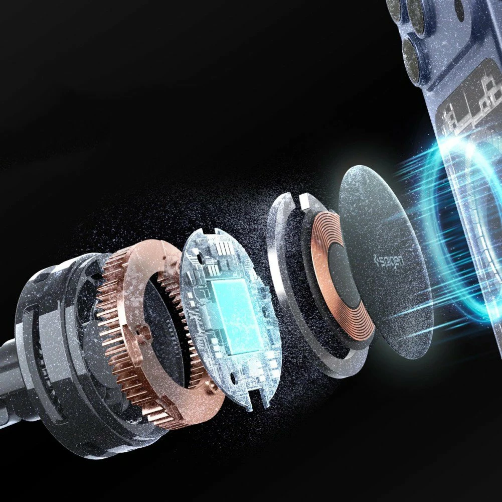 Mbajtës ventilimi me karikues pa kabllo Spigen ESSENTIAL EV25MFAQ Qi2.2 25W MagSafe me ftohje Peltier, i zi