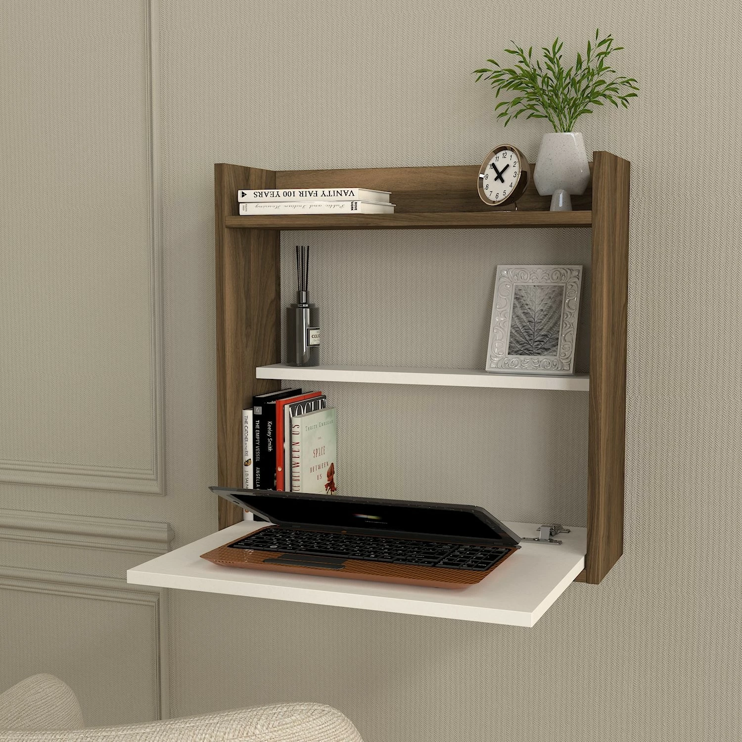 Tavolinë studimi Hanah Home, laptop, e bardhë, arre