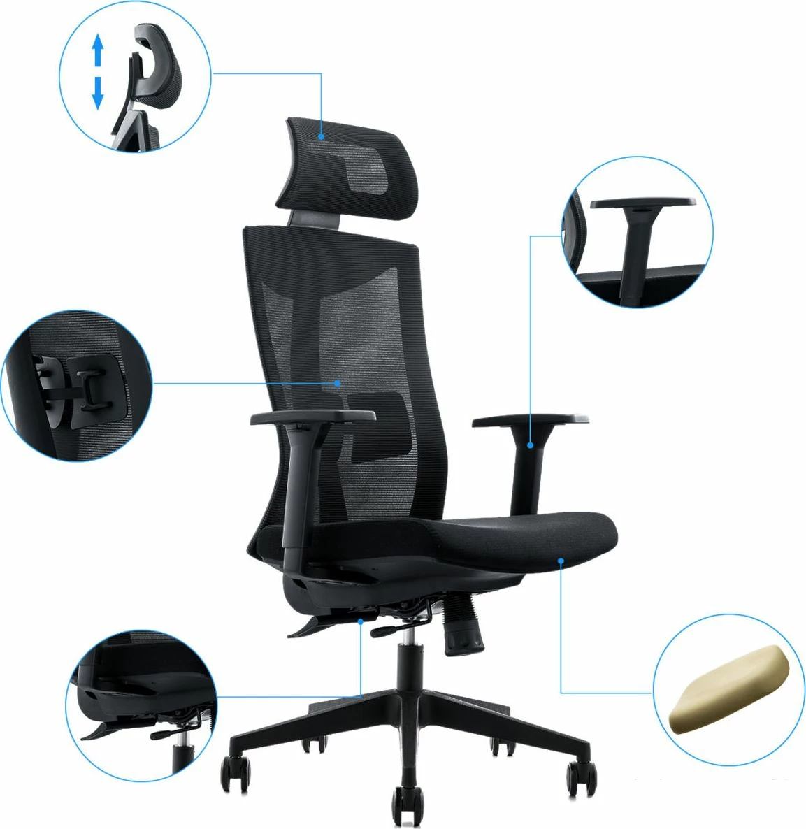 Karrige zyre Mozos Ergo-F, ergonomike me rrjetë, 120 kg, e zezë
