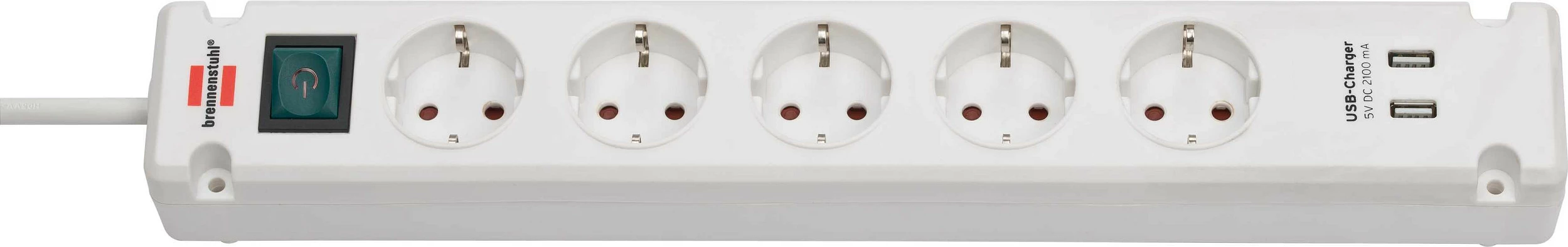 Zgjatues prizash Brennenstuhl Bremounta, 5 priza + 2x USB, kabllo 3m, i bardhë