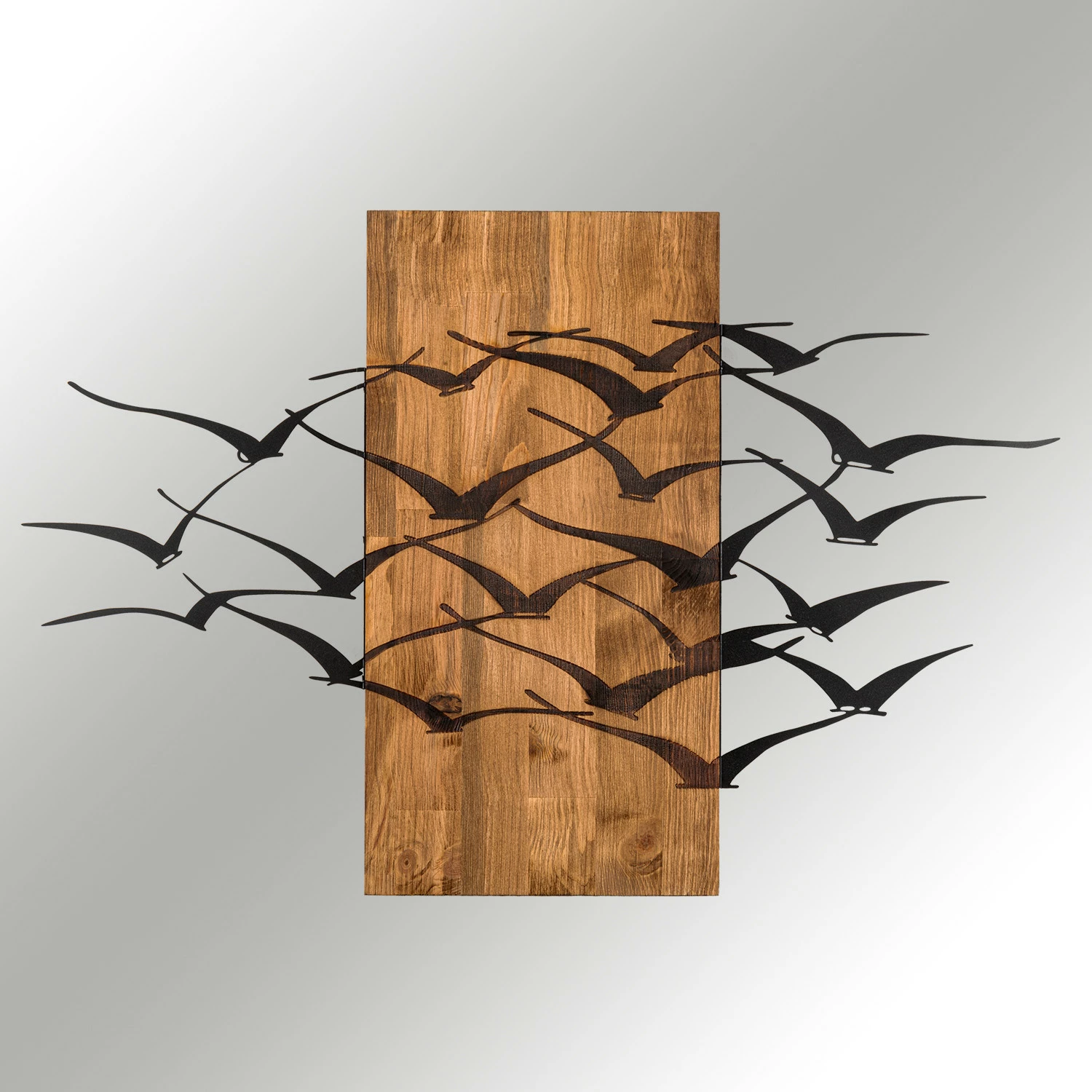 Aksesor dekorativ muri prej druri, Wallity, Migration, ngjyrë e zezë dhe arre, 86x58cm