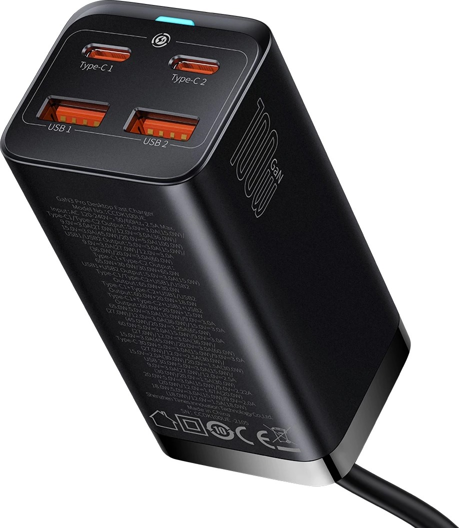 Karikues universal Baseus GaN3 Pro, 100W, 2x USB-C, 2x USB-A, i zi