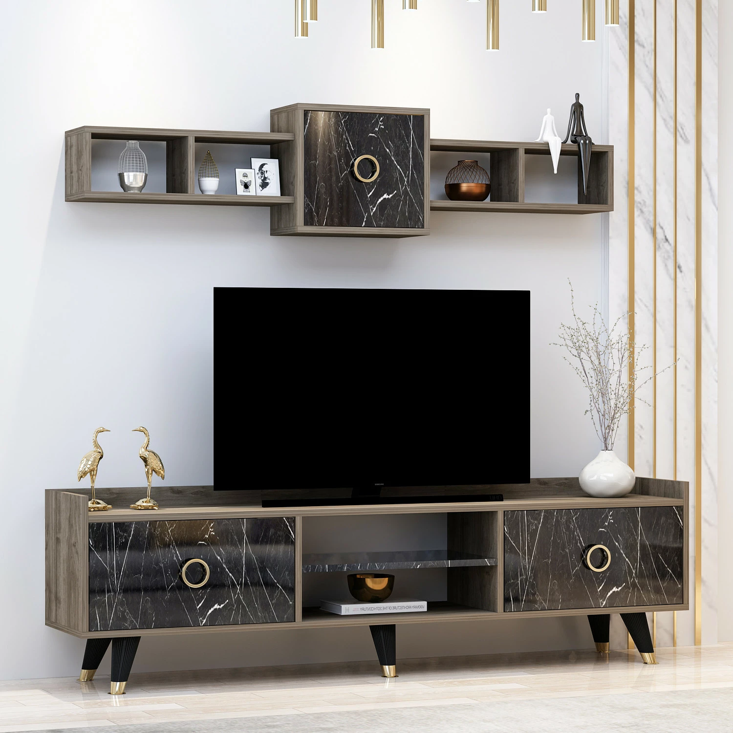 Komodë TV Skye Decor, ngjyrë mermeri, rosa