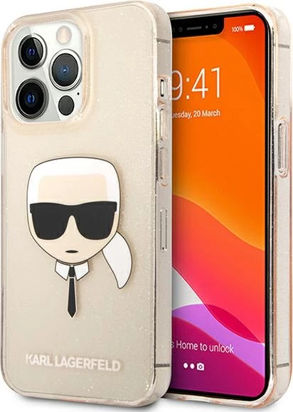 Mbështjellës Karl Lagerfeld KLHCP13LKHTUGLGO për iPhone 13/13 Pro 6.1", hardcase, Glitter Karl's Head, Ari