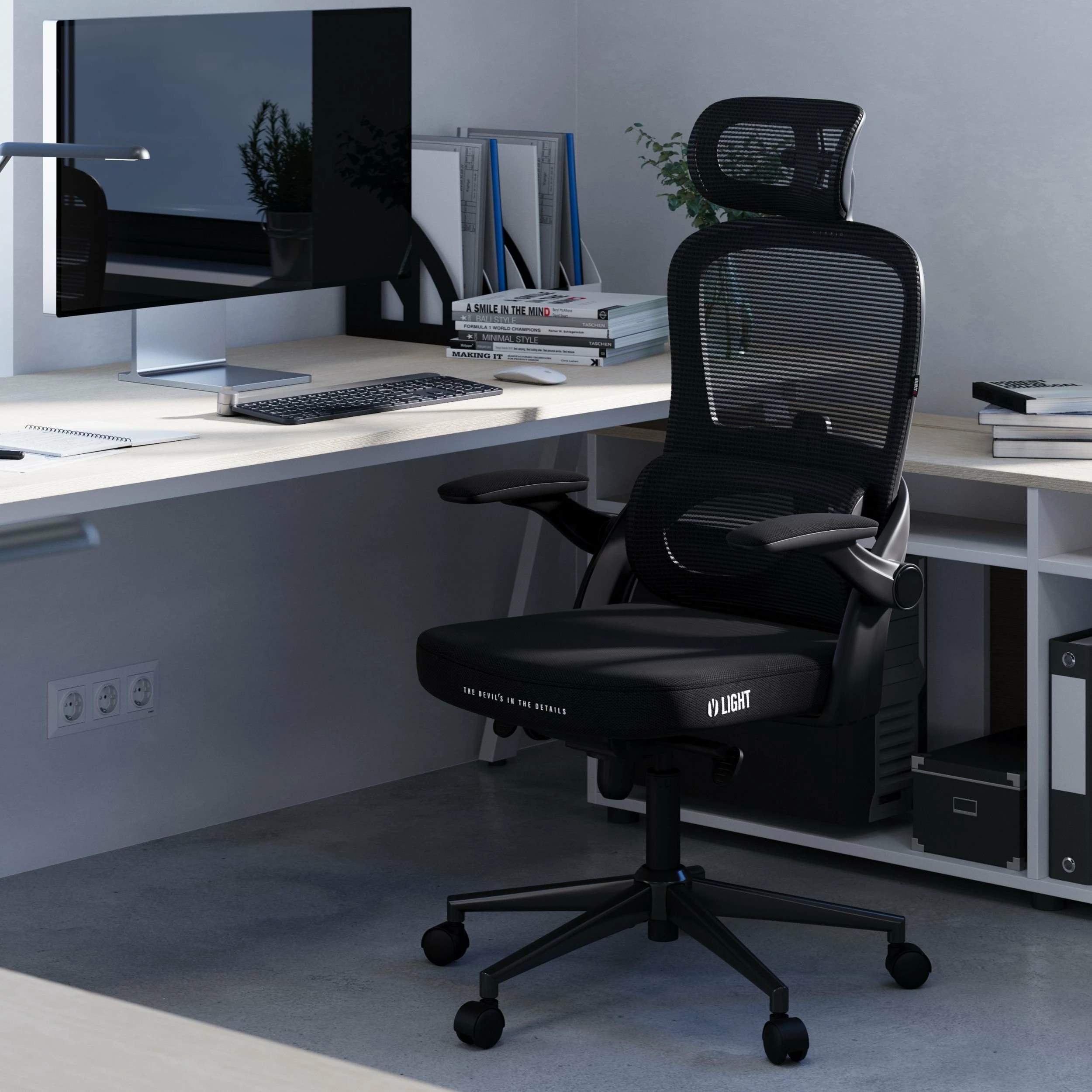 Karrige zyre ergonomike Diablo Chairs V-Light, mbështetje lumbare dinamike, 3D armrests, deri 110 kg, e zezë