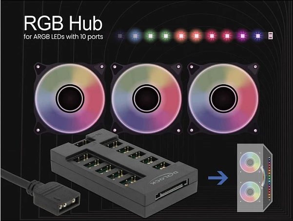 Hub ARGB DeLOCK RGB, 10 porta, kabllo 0.5 m, i zi