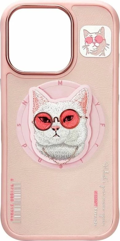 Kapak MagSafe për iPhone 16 Pro Nimmy Glasses Cool Cat, rozë