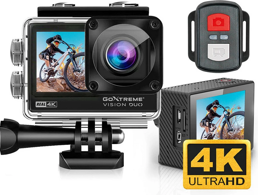 Kamerë aksioni GoXtreme Vision DUO, 4K Ultra HD, 12 MP, Wi‑Fi, 1050 mAh, e zezë